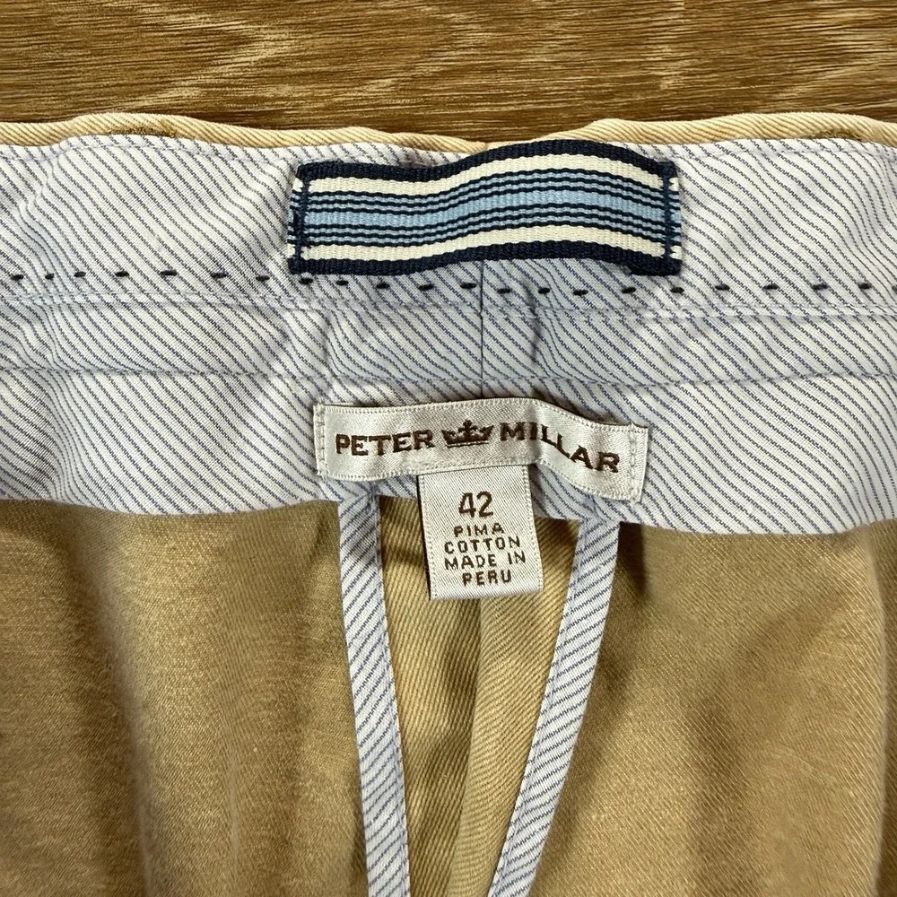 Peter Millar Mens Shorts Khaki Beige Pima Cotton Size 42 Flat Front Casual Golf